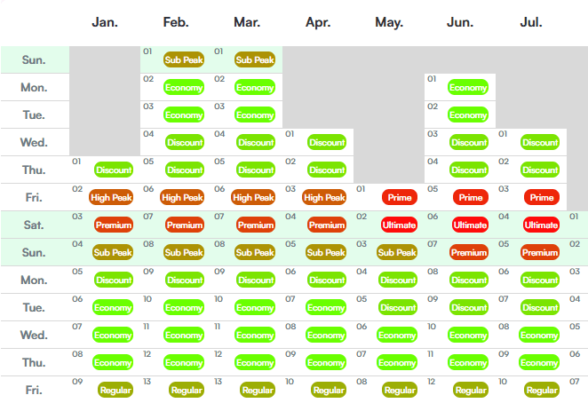 Dynamic pricing calendar showing weekday and weekend rate control