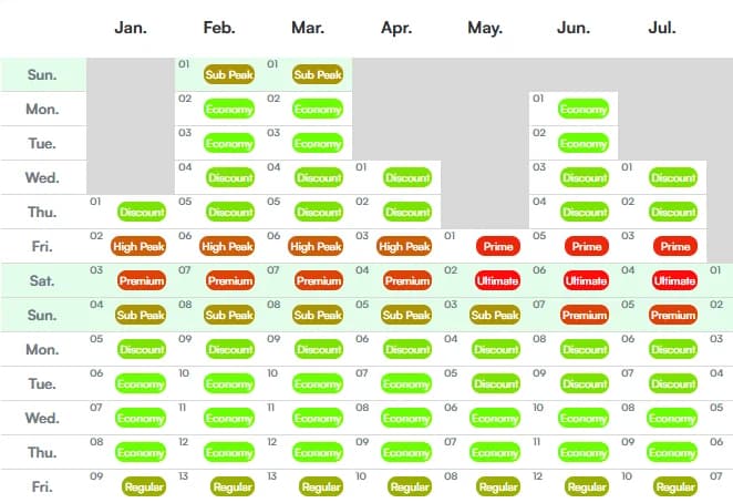 Dynamic pricing calendar showing weekday and weekend rate control